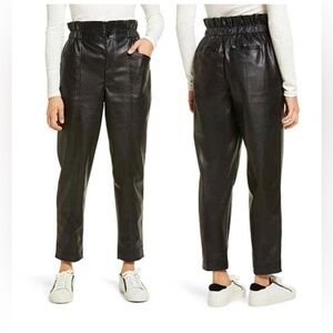 Madewell Black Faux Leather High Waisted Paper Bag Trousers Pants Slash Pocket 6
